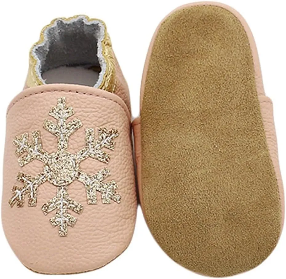 Baby Girls Baby Boys Christmas Flat Shoes Toddler Soft Sole Shoes First Walking 𝗖rib Shoes Flat Snowflakes Print Shoes