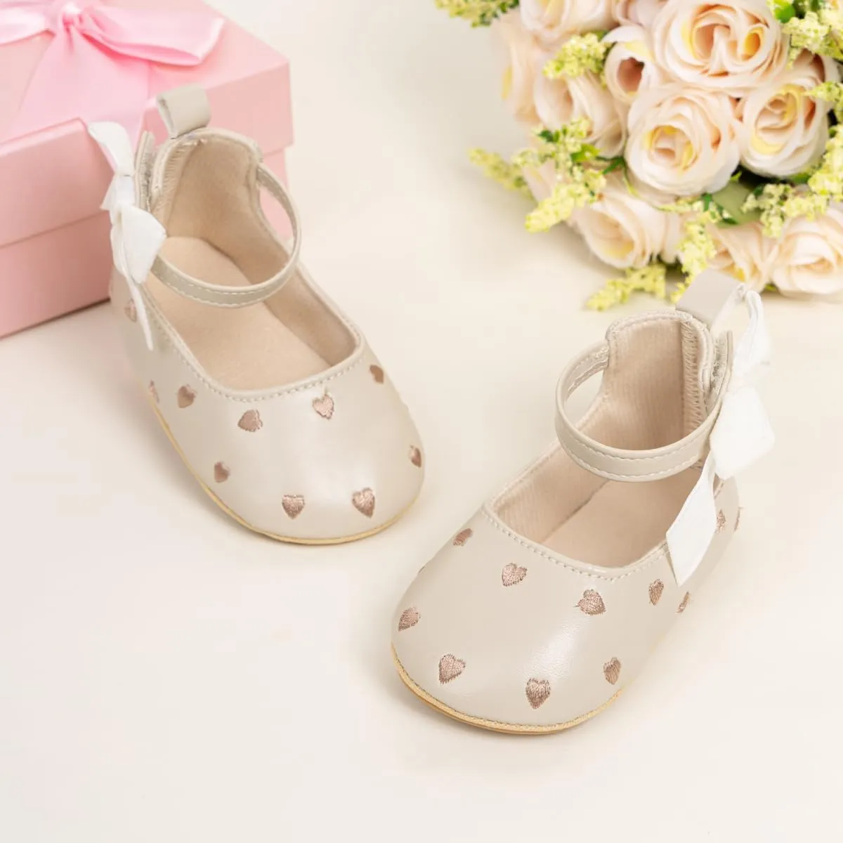 Baby Infant Girl Mary Jane Shoes Bow Baby Dress Shoes PU Leather Non-Slip Rubber Sole First Walkers Princess Wedding Newborn Crib Shoes