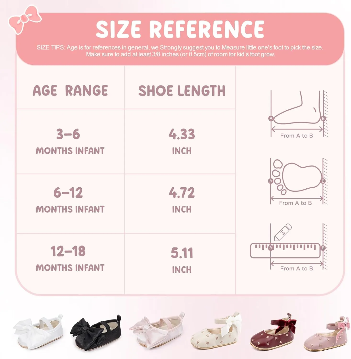 Baby Infant Girl Mary Jane Shoes Bow Baby Dress Shoes PU Leather Non-Slip Rubber Sole First Walkers Princess Wedding Newborn Crib Shoes