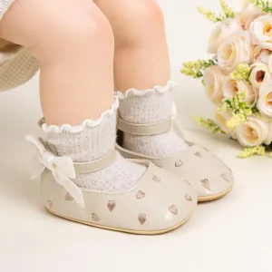 Baby Infant Girl Mary Jane Shoes Bow Baby Dress Shoes PU Leather Non-Slip Rubber Sole First Walkers Princess Wedding Newborn Crib Shoes