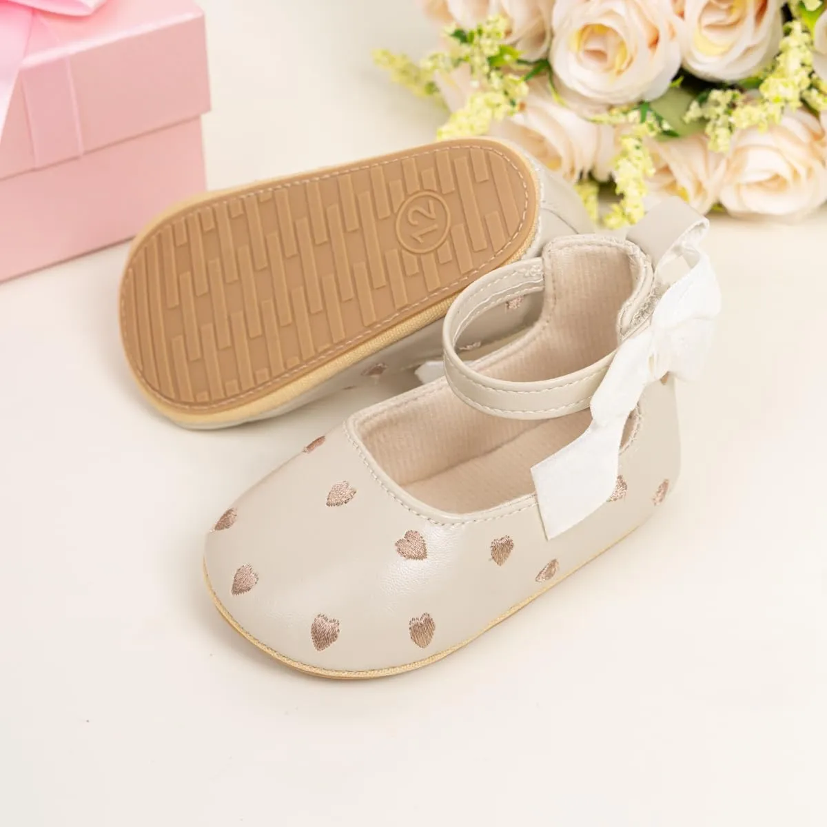 Baby Infant Girl Mary Jane Shoes Bow Baby Dress Shoes PU Leather Non-Slip Rubber Sole First Walkers Princess Wedding Newborn Crib Shoes