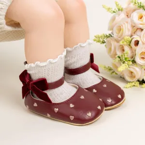 Baby Infant Girl Mary Jane Shoes Bow Baby Dress Shoes PU Leather Non-Slip Rubber Sole First Walkers Princess Wedding Newborn Crib Shoes
