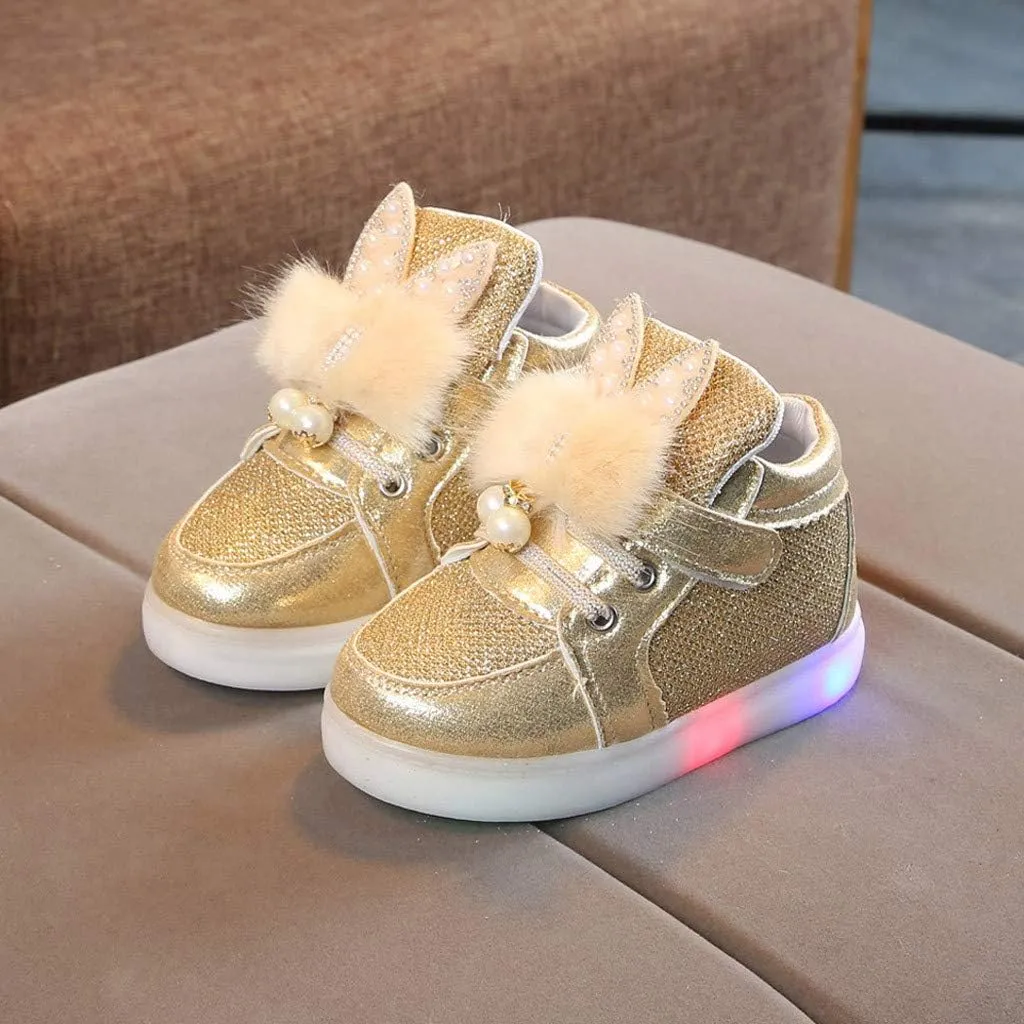 Baby Toddler Boys Girl LED Light Up Casual Shoes 1-7 Years Old Kids Cartoon Rabbit Luminous Sport Shoes Sneakers