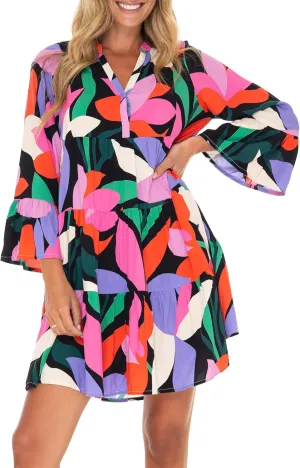 Back From Bali Womens Short Sundress Flowy Boho Beach Dress with Embroidered V Neck, Casual Sexy Summer Party Dress