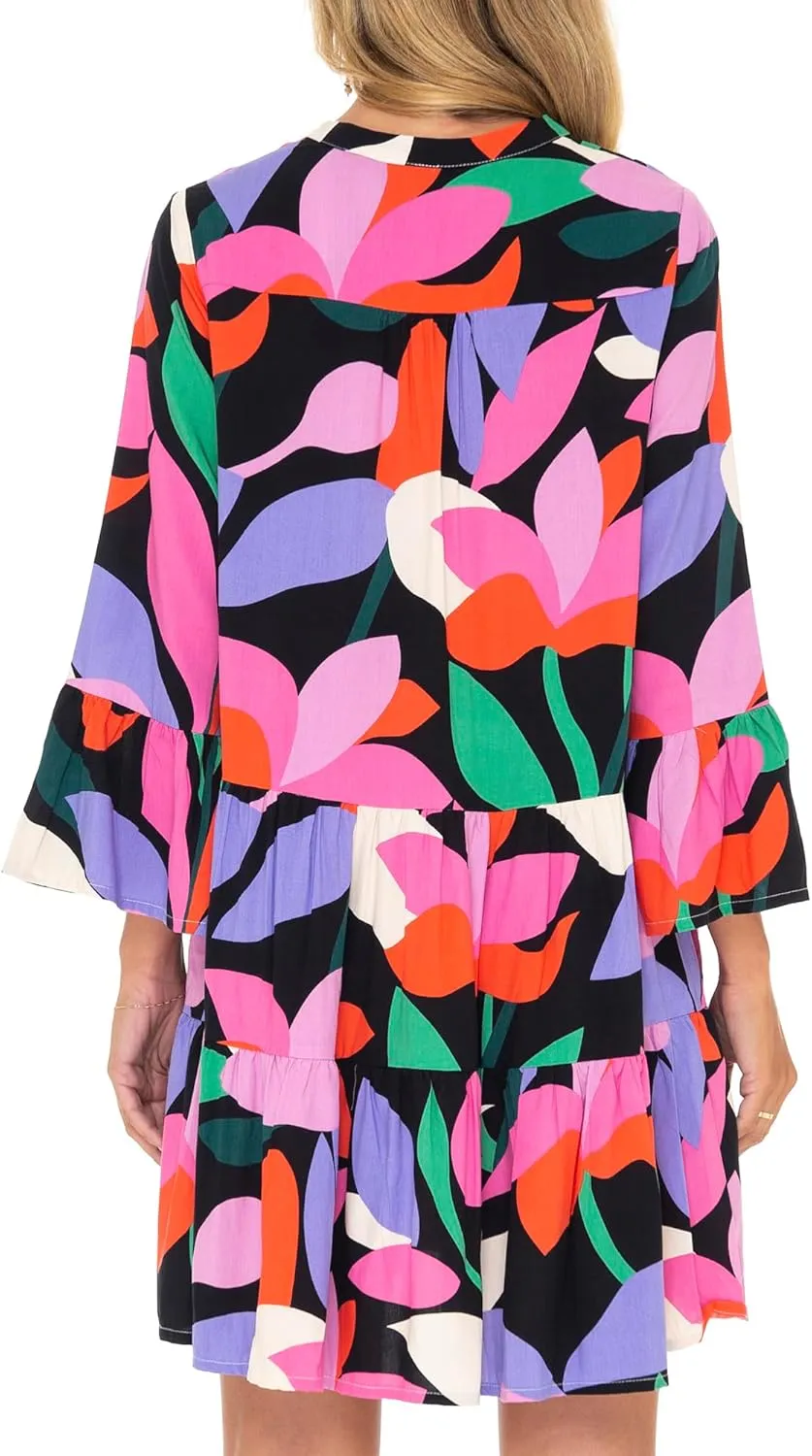Back From Bali Womens Short Sundress Flowy Boho Beach Dress with Embroidered V Neck, Casual Sexy Summer Party Dress