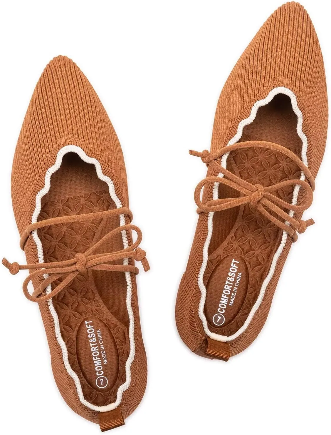 BEJINASH Women's Knitted Flats Pointed Toe Slip On Womens Shoes with Ruffled Vamp Elastic Rope Design for Casual Daily Ballets Shoes