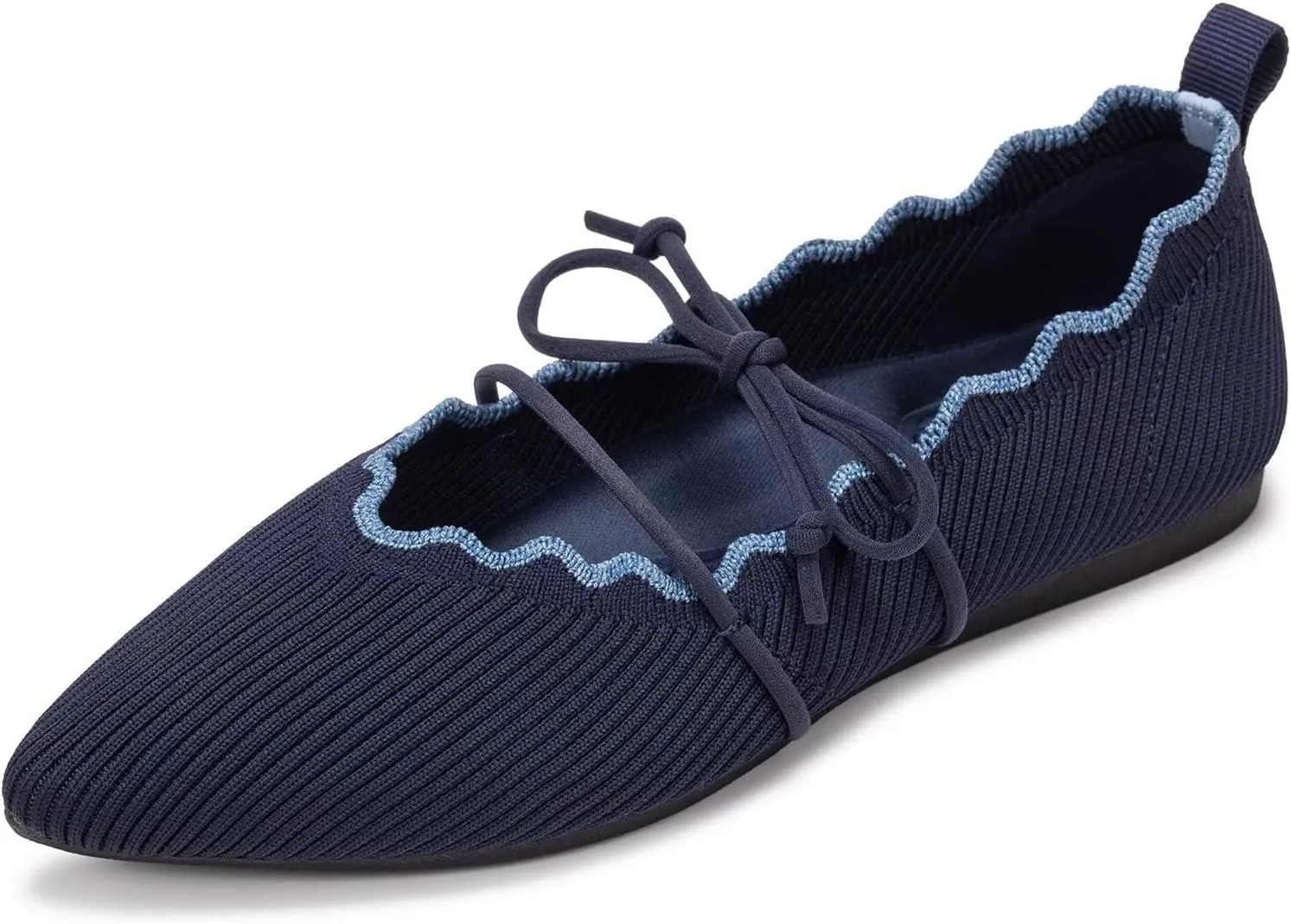 BEJINASH Women's Knitted Flats Pointed Toe Slip On Womens Shoes with Ruffled Vamp Elastic Rope Design for Casual Daily Ballets Shoes