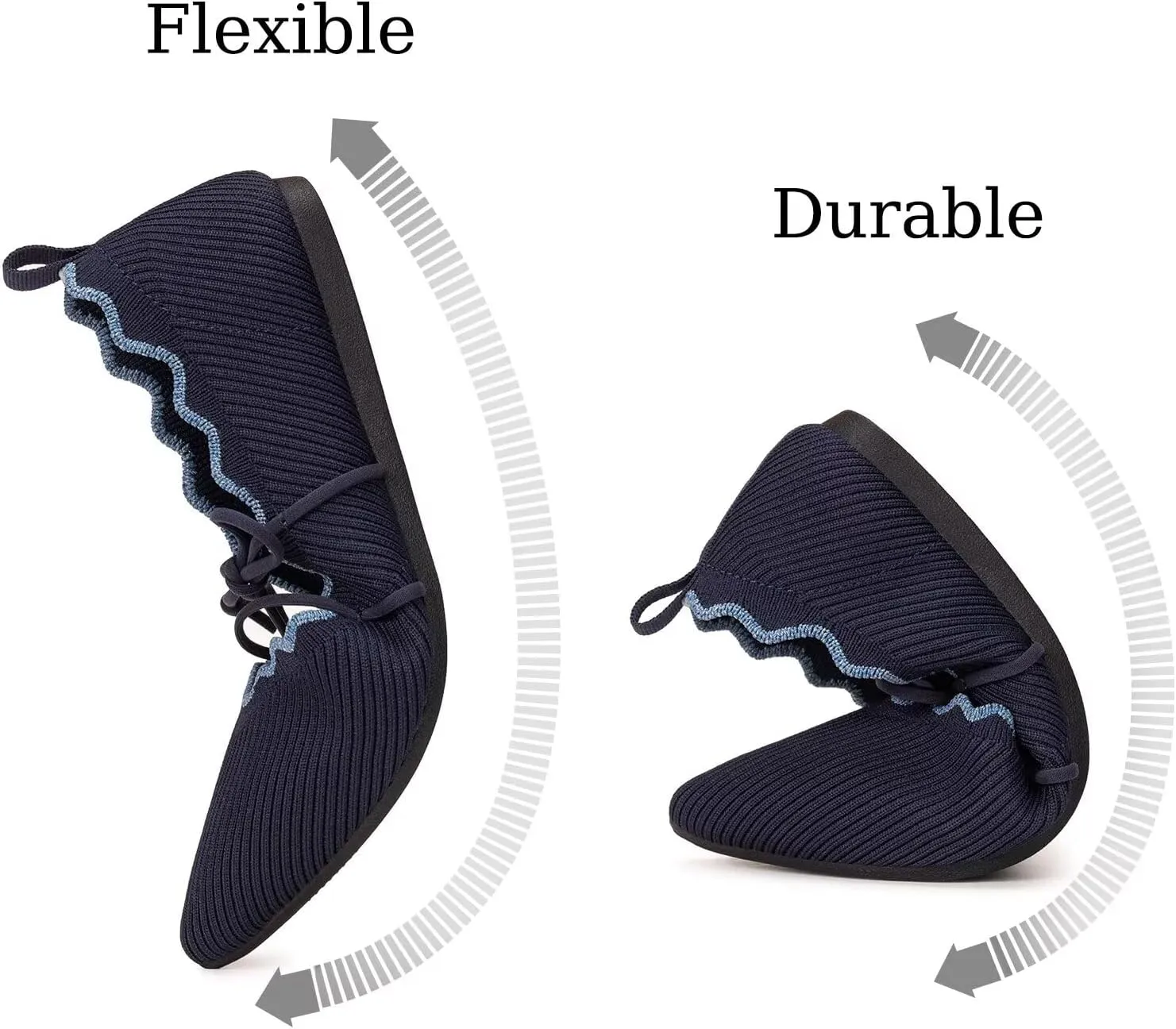 BEJINASH Women's Knitted Flats Pointed Toe Slip On Womens Shoes with Ruffled Vamp Elastic Rope Design for Casual Daily Ballets Shoes