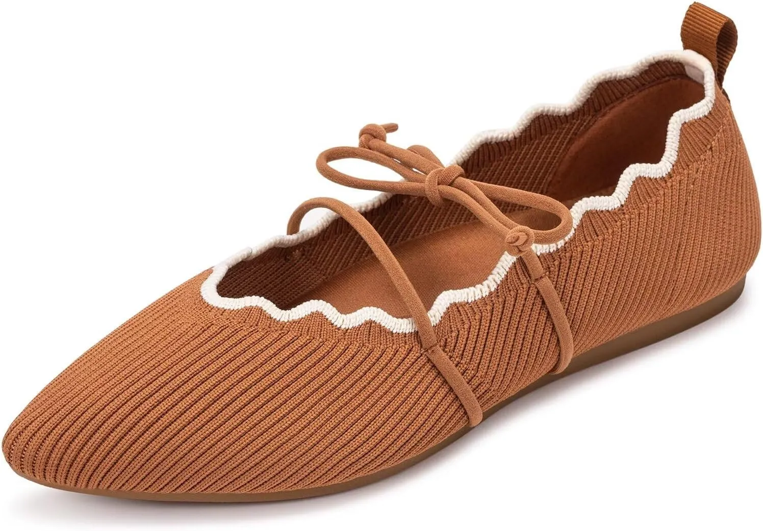BEJINASH Women's Knitted Flats Pointed Toe Slip On Womens Shoes with Ruffled Vamp Elastic Rope Design for Casual Daily Ballets Shoes