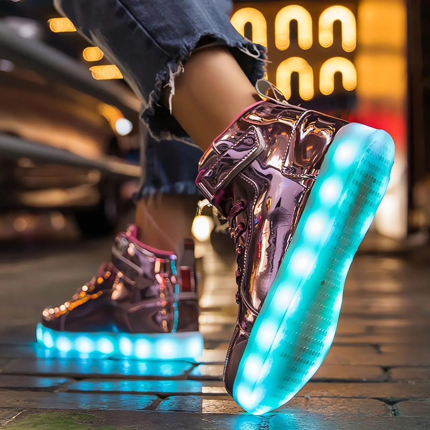 Big Kids Adult Light Up Trainers Luminous Sneakers Boys Girls USB Charging Led High Top Flashing Shoes Xmas