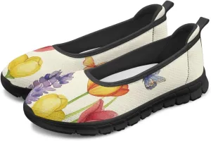 Binienty Women's Ballet Flats Shoes Round Toe Box Slip On Walking Sneakers Arch Support Road Running Shoe