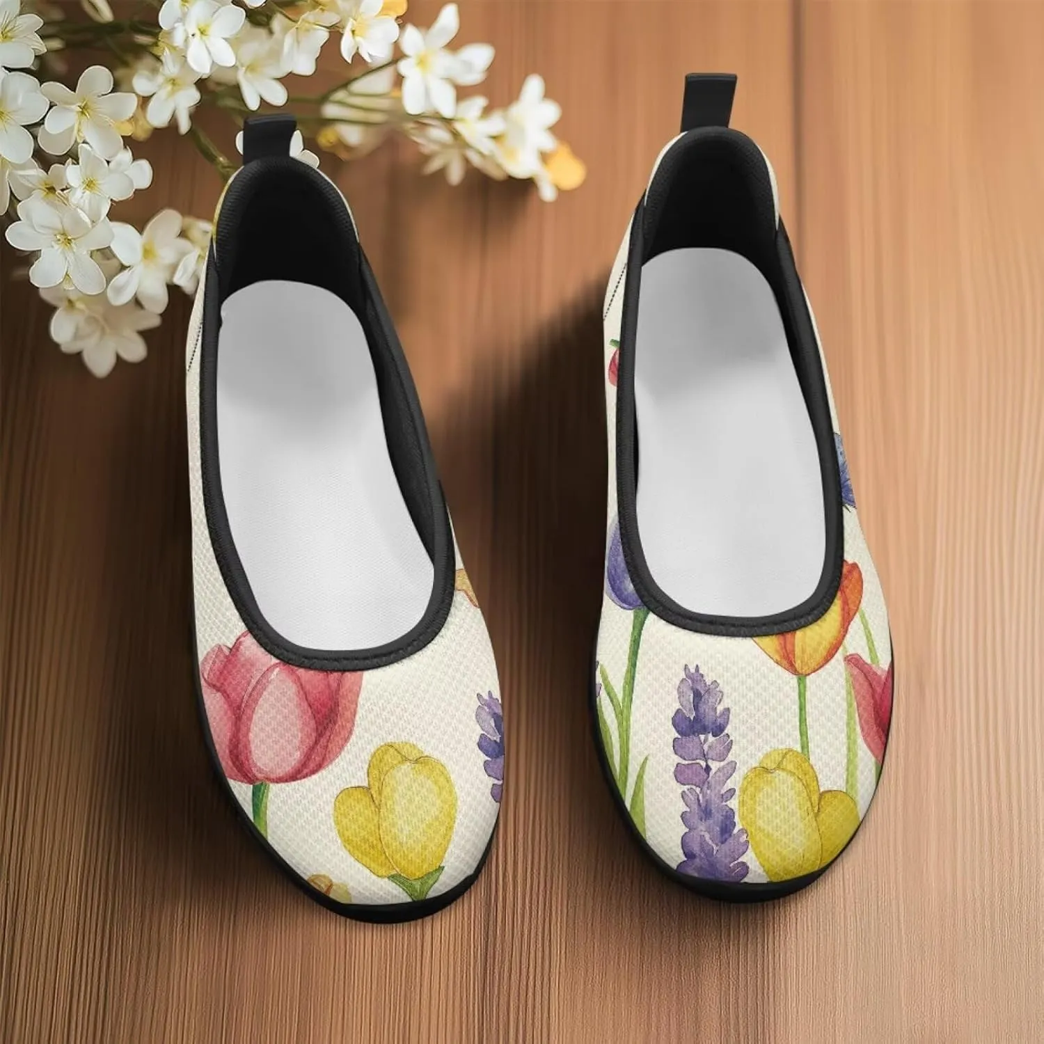 Binienty Women's Ballet Flats Shoes Round Toe Box Slip On Walking Sneakers Arch Support Road Running Shoe