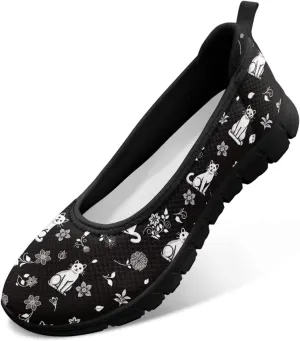 Binienty Women's Wide Toe Box Flats Slip on Dress Walking Comfort Shoe Breatheble Knit Ballet Flat for Women Outdoor