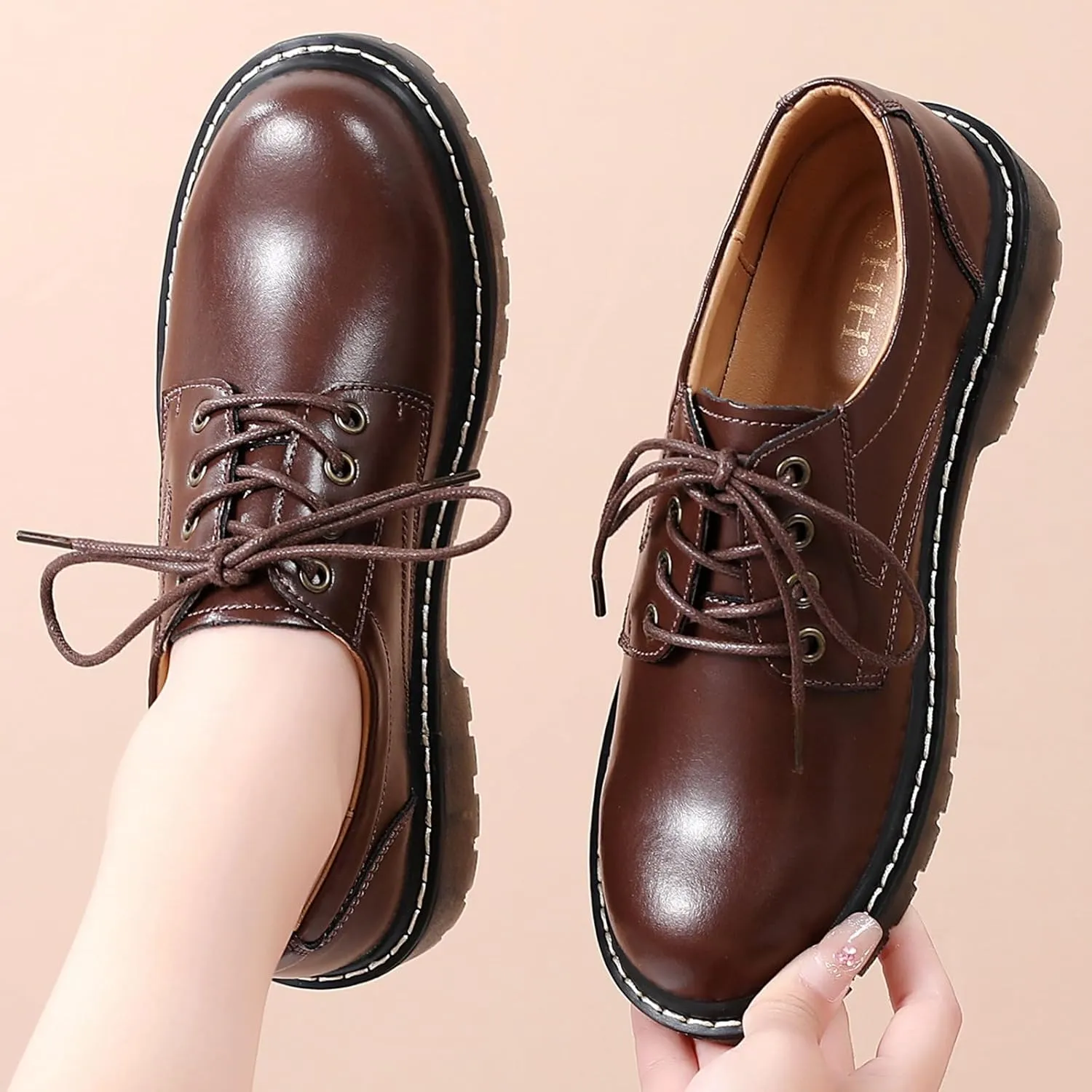 Black Oxford Shoes for Women Women's Oxfords Leather Flats Lace-Up Loafers Business Casual Work Office Uniform Dressy Server Shoes for Ladies Womens