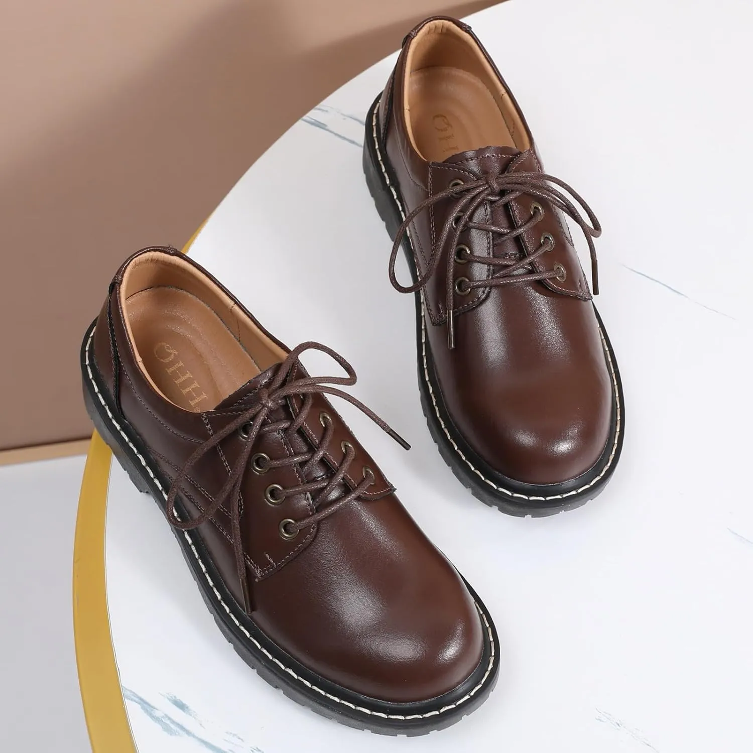 Black Oxford Shoes for Women Women's Oxfords Leather Flats Lace-Up Loafers Business Casual Work Office Uniform Dressy Server Shoes for Ladies Womens