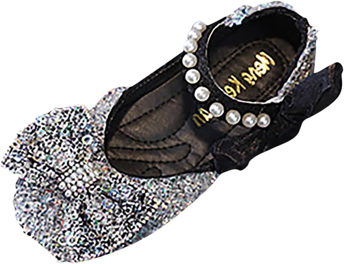 Black Shoes for Girls,Girls Baby Infant Crystal Princess Shoes Bling Pearl Sandals Shoes Kids Dancing Shoes