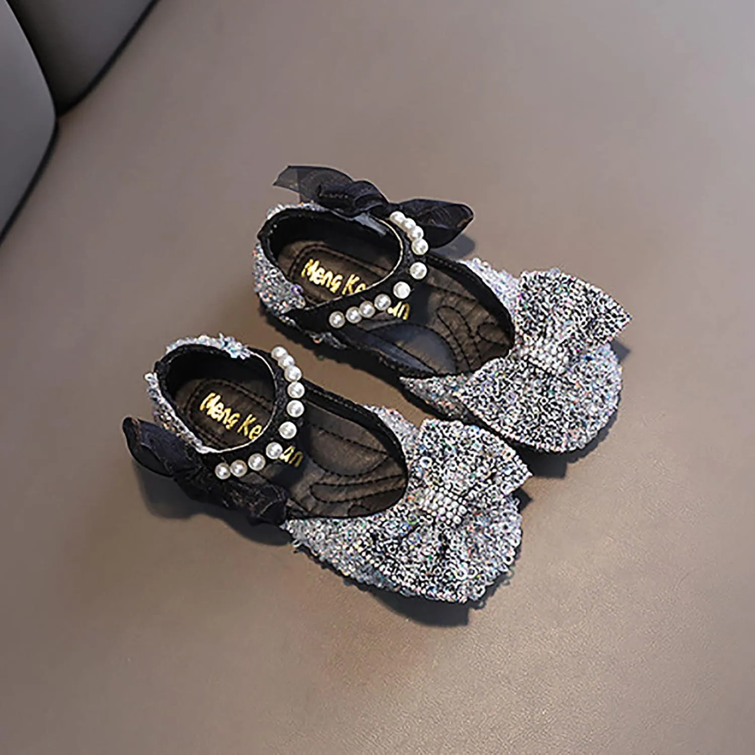Black Shoes for Girls,Girls Baby Infant Crystal Princess Shoes Bling Pearl Sandals Shoes Kids Dancing Shoes
