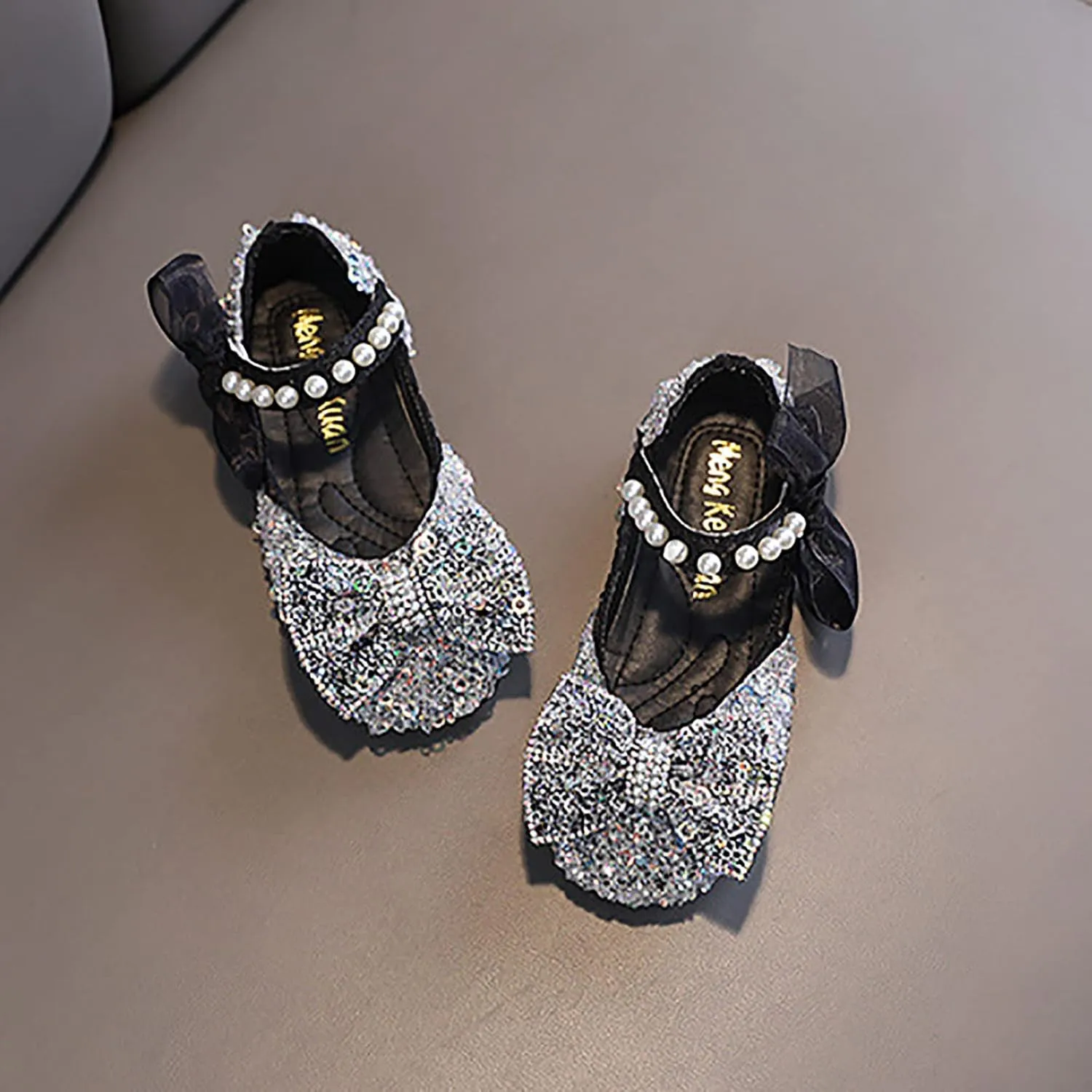 Black Shoes for Girls,Girls Baby Infant Crystal Princess Shoes Bling Pearl Sandals Shoes Kids Dancing Shoes