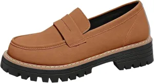 Bootara Loafers Women, 2025 Women's Plus Size Casual Retro Suede Loafers with Chunky Heel Platform