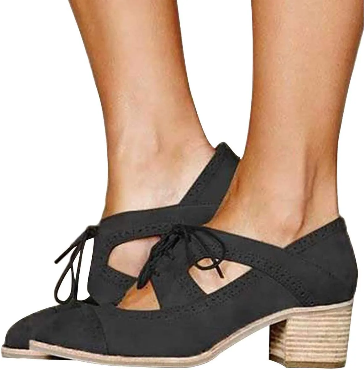 BORAMAX Women's Breathable Sandals Oxford chunky Heels Leather Saddle Dress Shoes Lace up Vintage Wingtip Ankle Bootsc