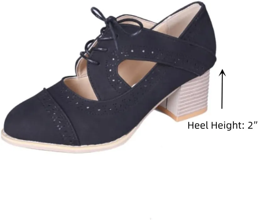 BORAMAX Women's Breathable Sandals Oxford chunky Heels Leather Saddle Dress Shoes Lace up Vintage Wingtip Ankle Bootsc