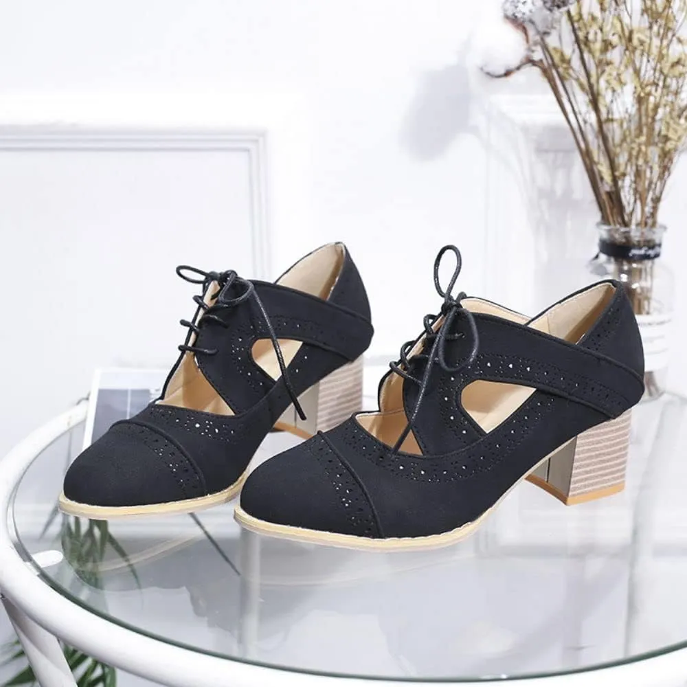 BORAMAX Women's Breathable Sandals Oxford chunky Heels Leather Saddle Dress Shoes Lace up Vintage Wingtip Ankle Bootsc