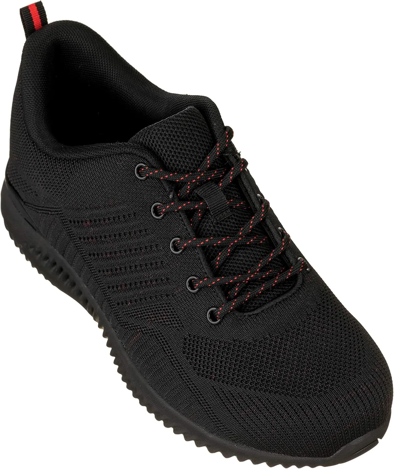CALTO Men's Invisible Height Increasing Elevator Shoes - Black/Red Ultra Lightweight Sporty Sneakers - 2.6 Inches Taller - Q211 - Size 10 D(M) US