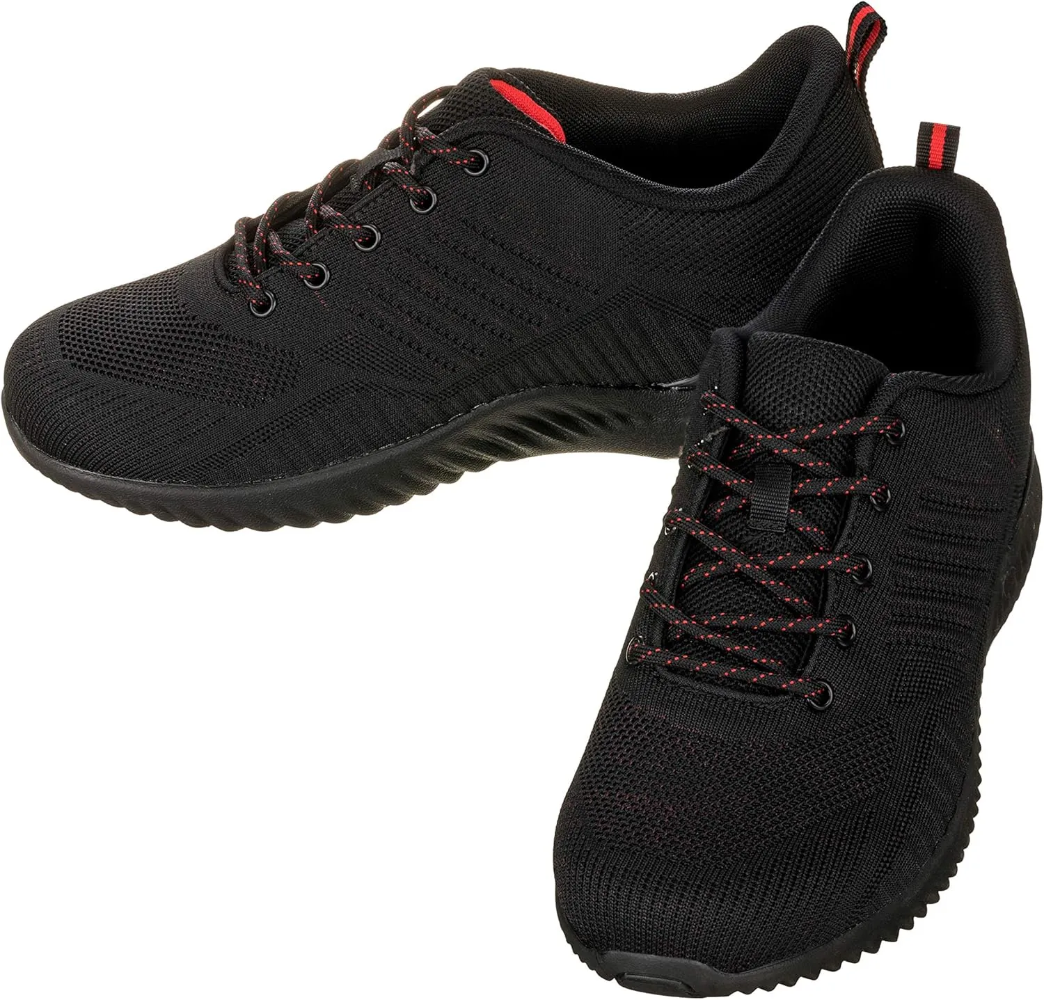 CALTO Men's Invisible Height Increasing Elevator Shoes - Black/Red Ultra Lightweight Sporty Sneakers - 2.6 Inches Taller - Q211 - Size 10 D(M) US