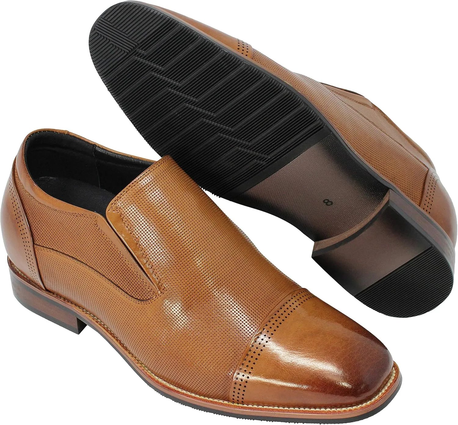 CALTO Men's Invisible Height Increasing Elevator Shoes - Brown Premium Leather Slip-on Formal Loafers - 3 Inches Taller - Y10658 - Size 6.5 D(M) US