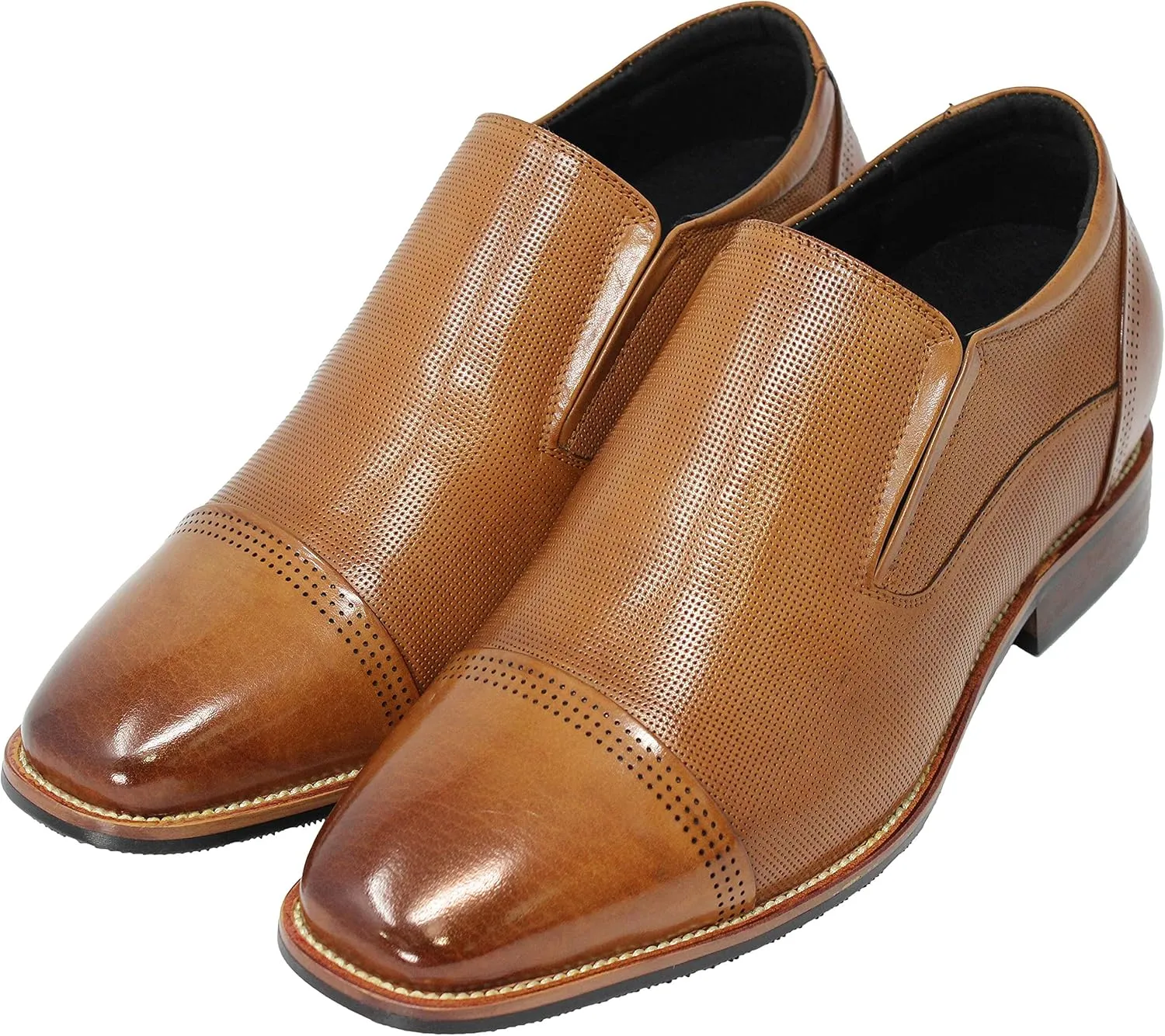 CALTO Men's Invisible Height Increasing Elevator Shoes - Brown Premium Leather Slip-on Formal Loafers - 3 Inches Taller - Y10658 - Size 6.5 D(M) US