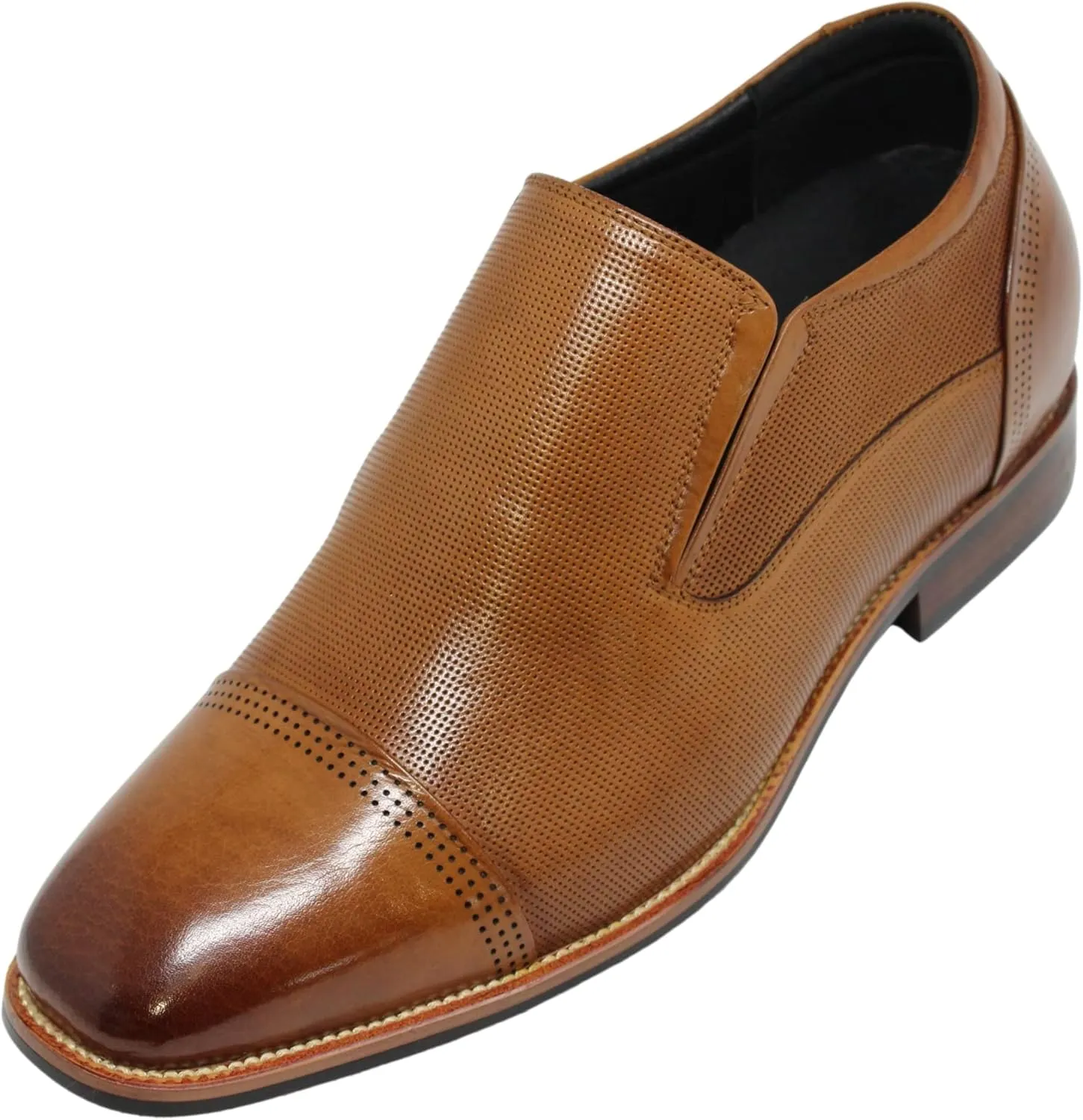 CALTO Men's Invisible Height Increasing Elevator Shoes - Brown Premium Leather Slip-on Formal Loafers - 3 Inches Taller - Y10658 - Size 6.5 D(M) US