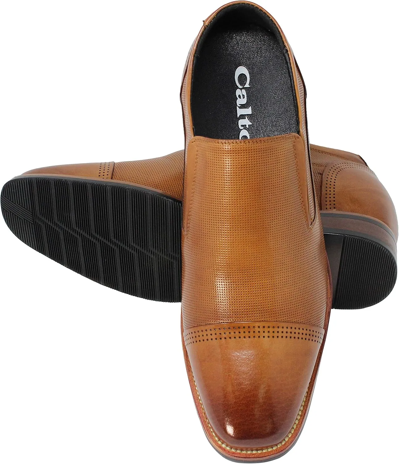 CALTO Men's Invisible Height Increasing Elevator Shoes - Brown Premium Leather Slip-on Formal Loafers - 3 Inches Taller - Y10658 - Size 6.5 D(M) US