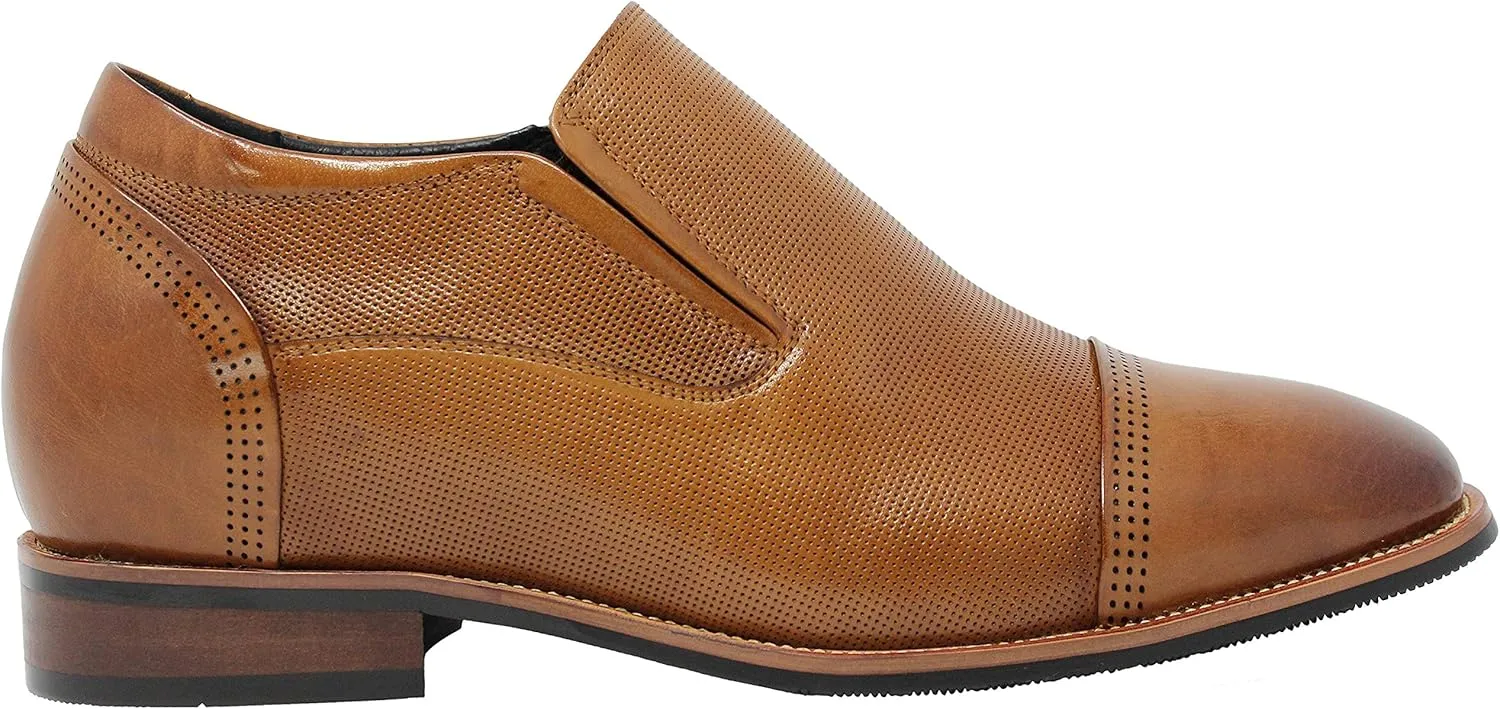 CALTO Men's Invisible Height Increasing Elevator Shoes - Brown Premium Leather Slip-on Formal Loafers - 3 Inches Taller - Y10658 - Size 6.5 D(M) US