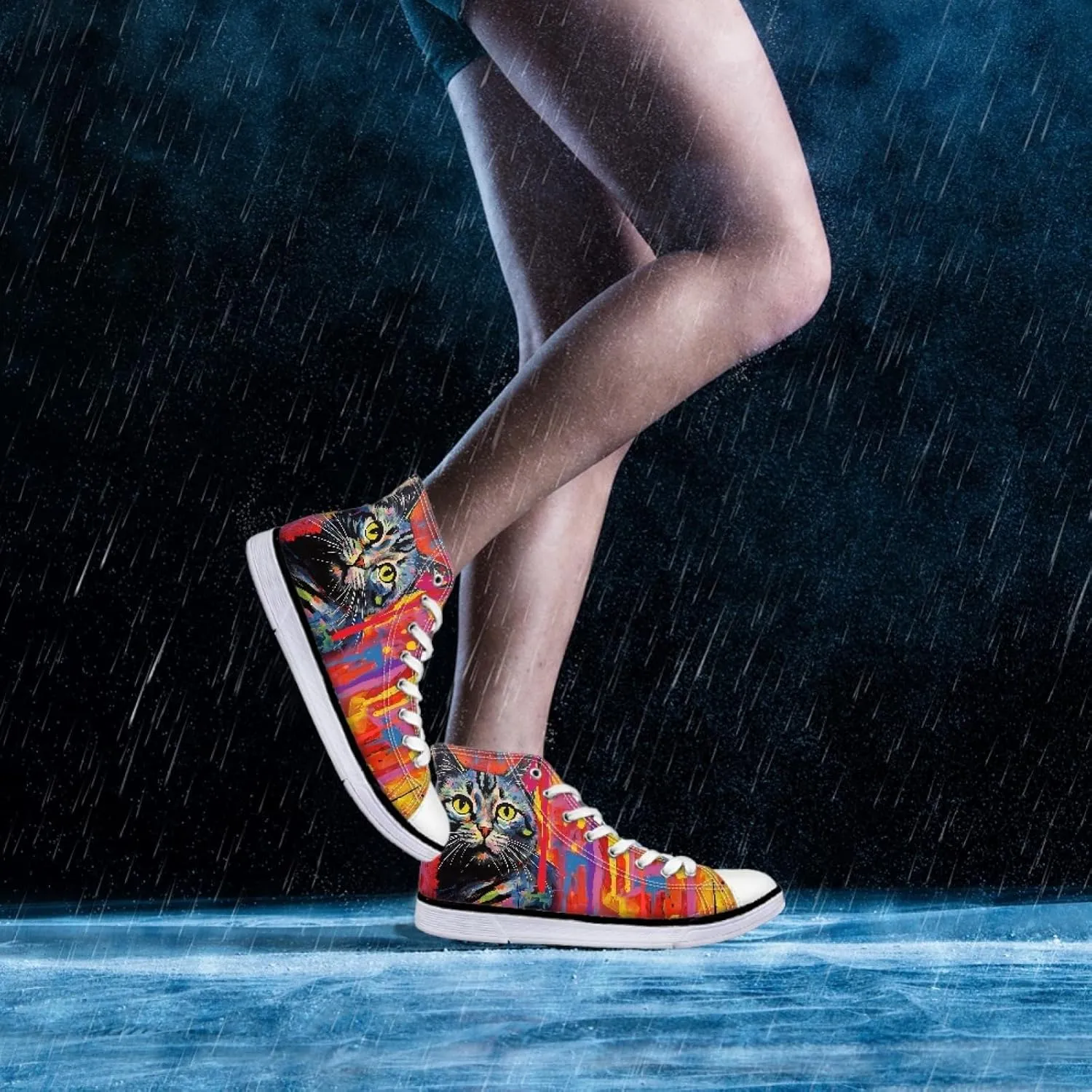 Canvas Shoes for Women Lightweight High Top Sneakers Teens Girls Cute Printed Lace Up Casual Classic Walking Shoes