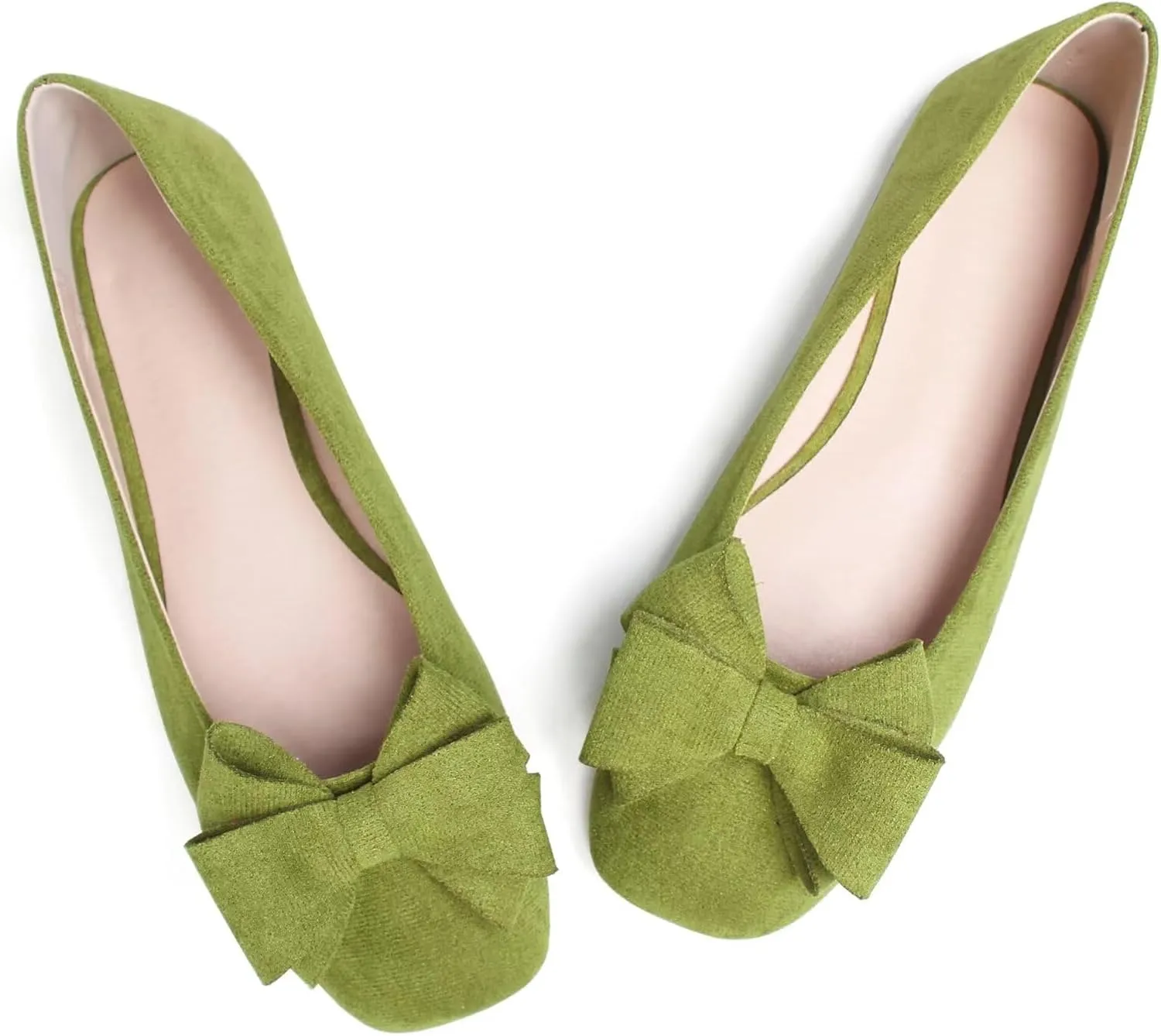 ChaiRong Zhou Women's Bow Flats Square Toe Suede Ballerina Shoes Solid Color Soft Slip-ons