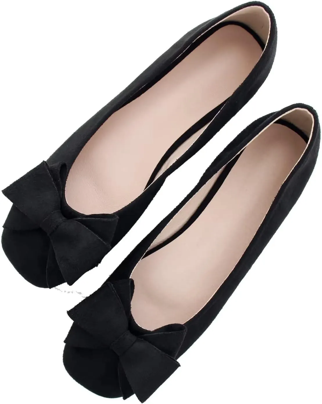 ChaiRong Zhou Women's Bow Flats Square Toe Suede Ballerina Shoes Solid Color Soft Slip-ons