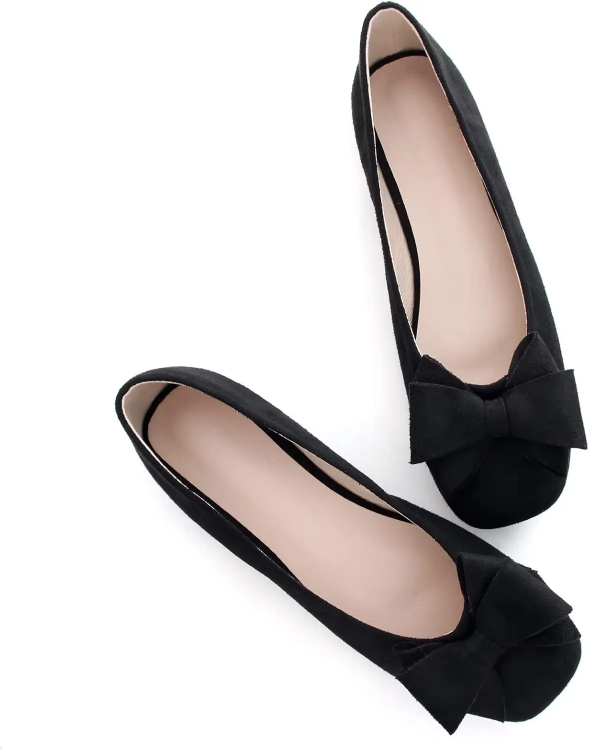 ChaiRong Zhou Women's Bow Flats Square Toe Suede Ballerina Shoes Solid Color Soft Slip-ons