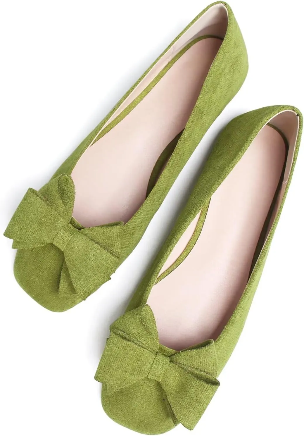 ChaiRong Zhou Women's Bow Flats Square Toe Suede Ballerina Shoes Solid Color Soft Slip-ons