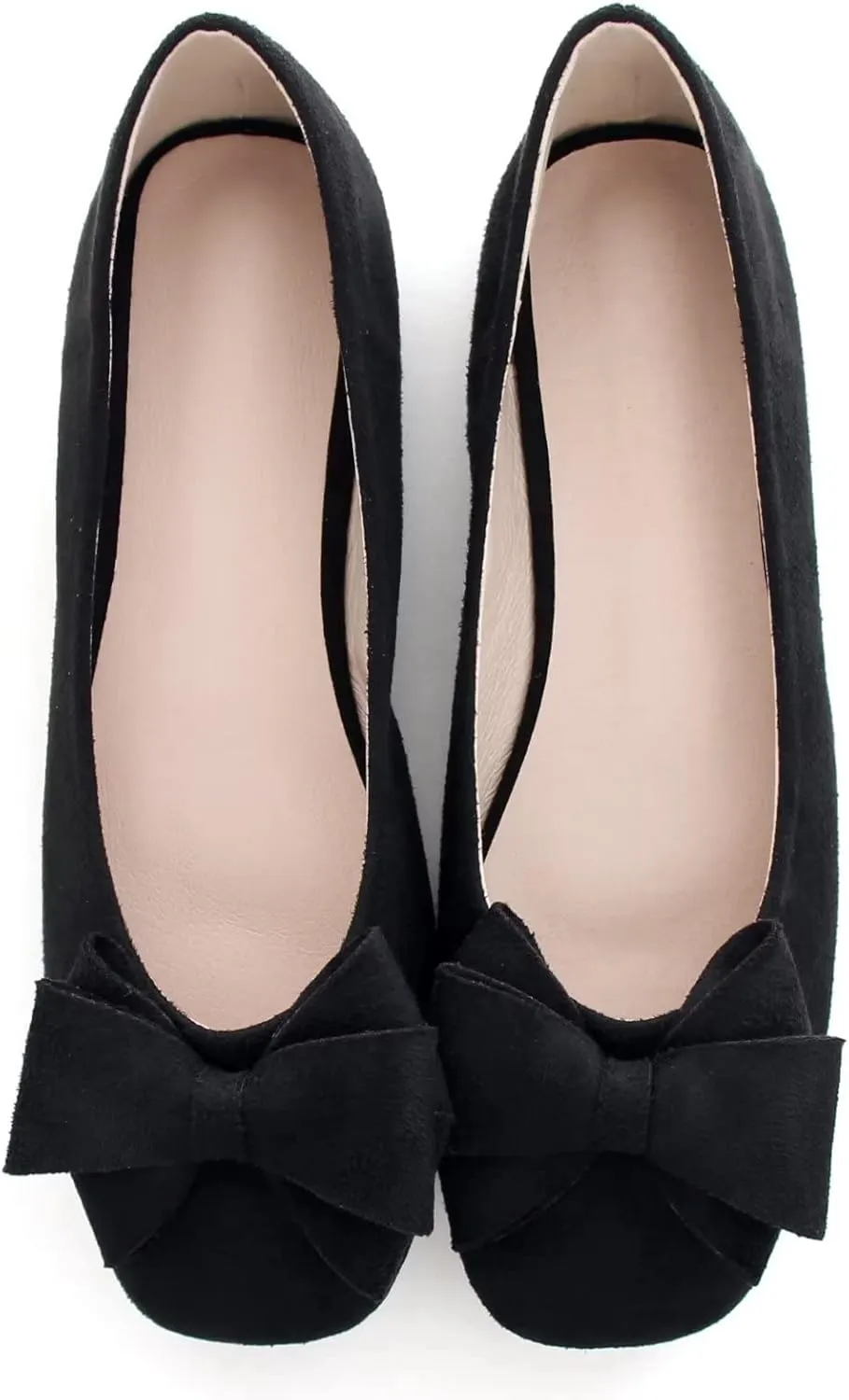 ChaiRong Zhou Women's Bow Flats Square Toe Suede Ballerina Shoes Solid Color Soft Slip-ons