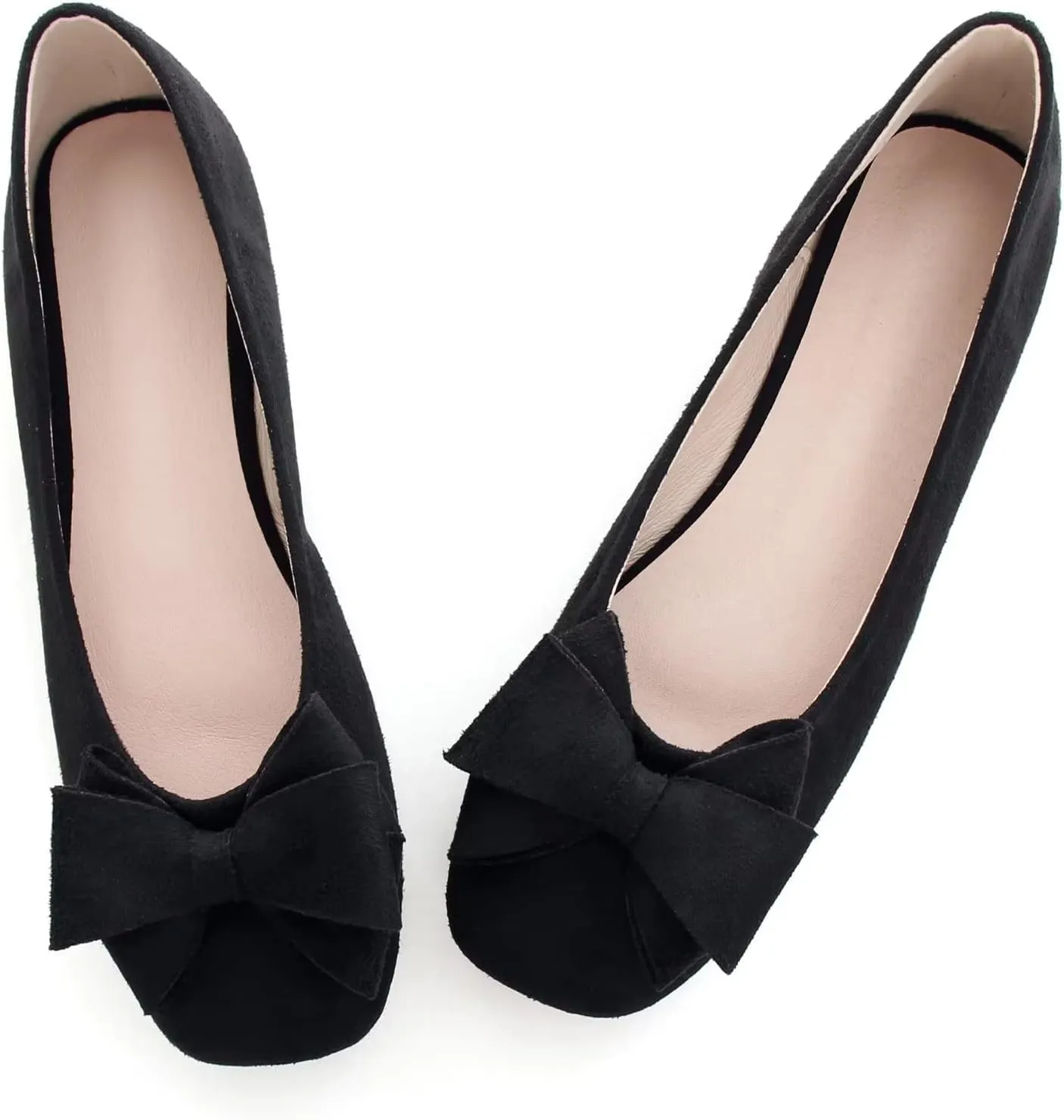 ChaiRong Zhou Women's Bow Flats Square Toe Suede Ballerina Shoes Solid Color Soft Slip-ons