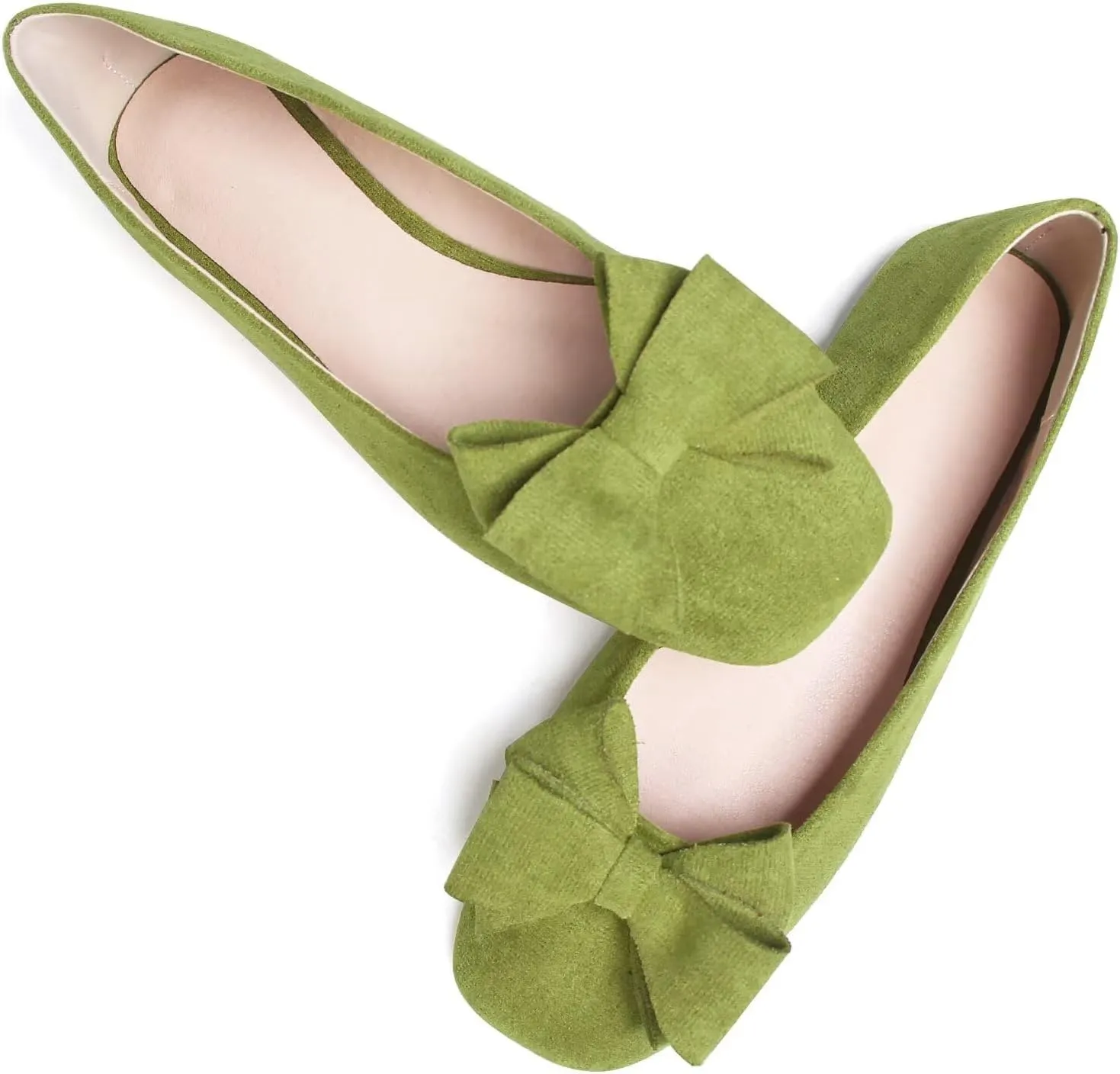 ChaiRong Zhou Women's Bow Flats Square Toe Suede Ballerina Shoes Solid Color Soft Slip-ons