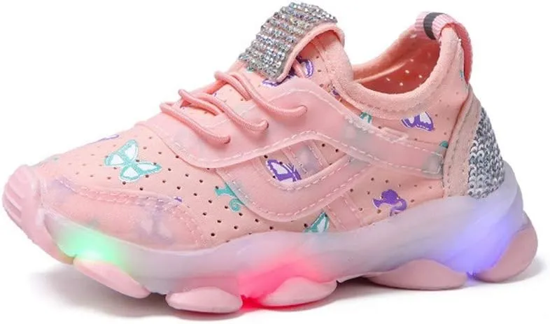 Children Kid Baby Girls Butterfly Crystal Luminous Sport Run Shoes Led Light Luminous Outdoor Sport Shoes