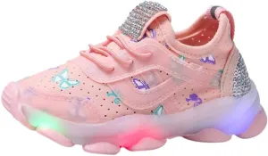 Children Kid Baby Girls Butterfly Crystal Luminous Sport Run Shoes Led Light Luminous Outdoor Sport Shoes
