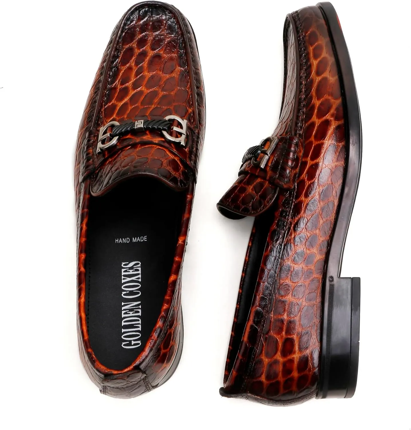 Classic Men's Dress Shoes, Alligator Printed Penny Loafer for Men Casual Wedding Party Shoes Buckle Leather Dress Shoe