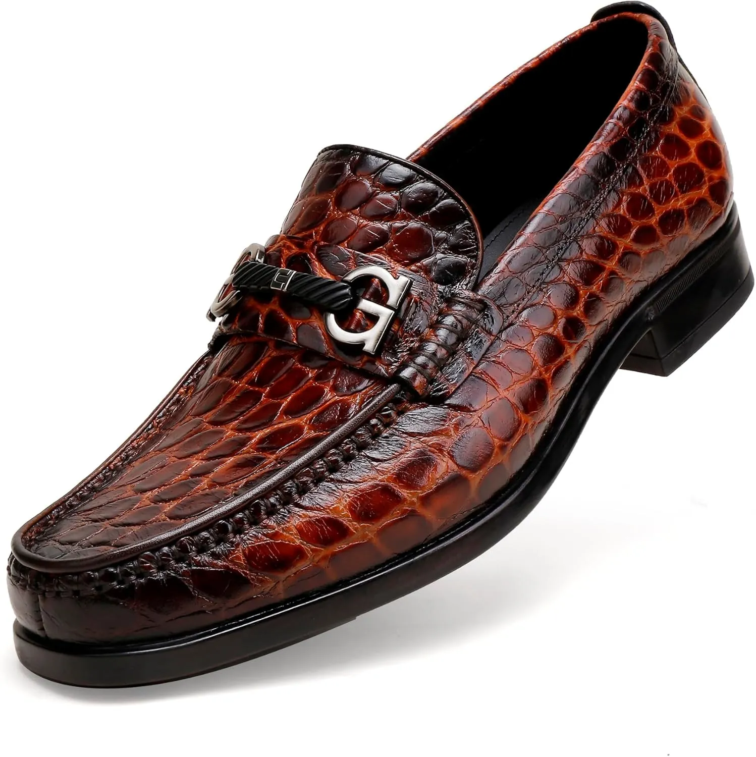 Classic Men's Dress Shoes, Alligator Printed Penny Loafer for Men Casual Wedding Party Shoes Buckle Leather Dress Shoe
