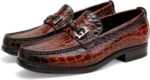 Classic Men's Dress Shoes, Alligator Printed Penny Loafer for Men Casual Wedding Party Shoes Buckle Leather Dress Shoe