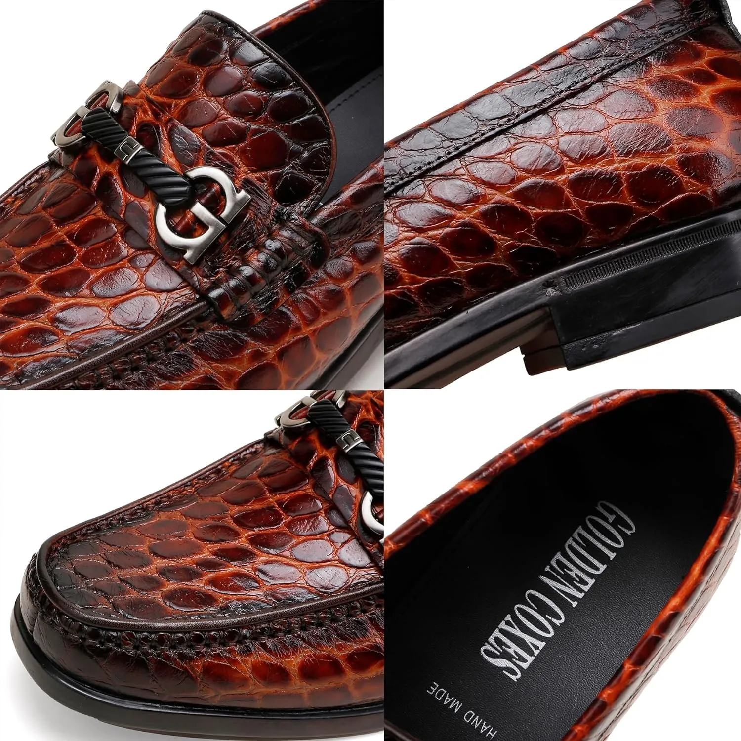 Classic Men's Dress Shoes, Alligator Printed Penny Loafer for Men Casual Wedding Party Shoes Buckle Leather Dress Shoe