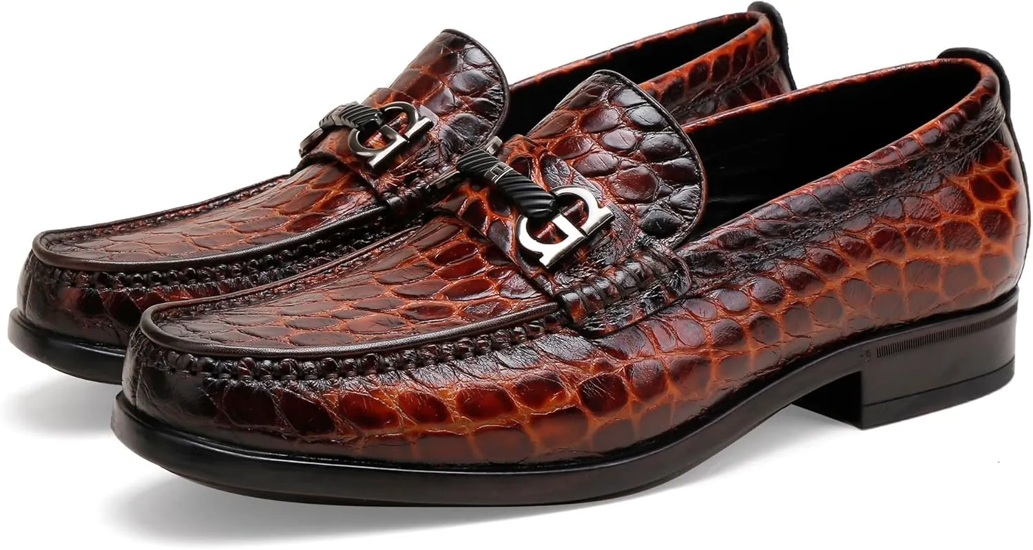Classic Men's Dress Shoes, Alligator Printed Penny Loafer for Men Casual Wedding Party Shoes Buckle Leather Dress Shoe