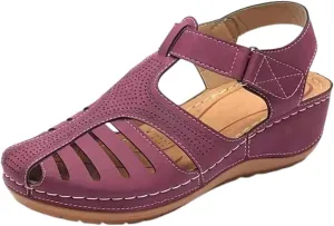 Closed Toe Sandals Women Arch Support Sandals Dressy Summer Ankle Strap Non-Slip Hollow Out Wedge Sandal Beach Shoes