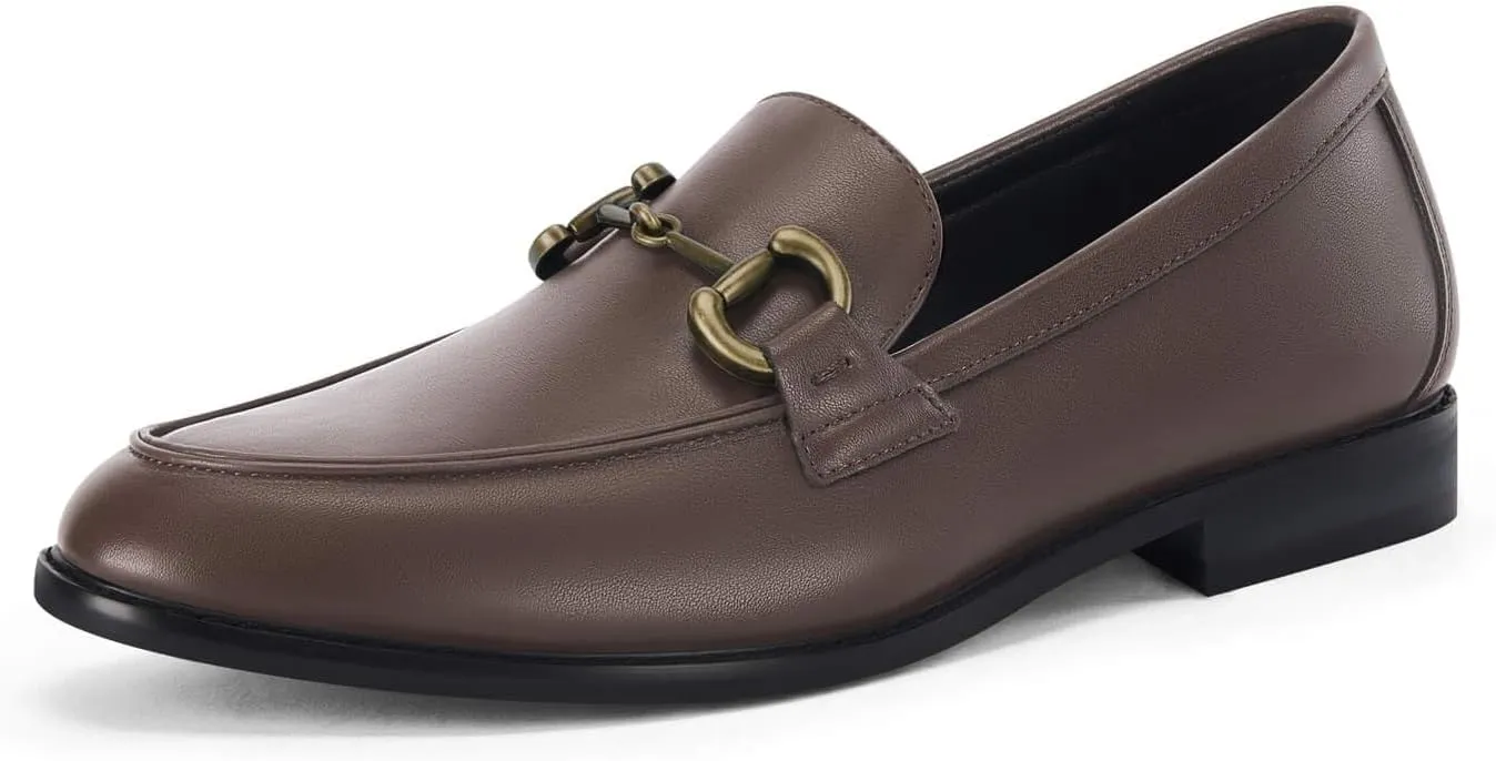 Coutgo Men's Dress Loafers Penny Loafer Driving Slip on Leather Business Formal Gold Chain Shoes